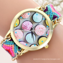 2015 new arrival handmade wooven fabric womens vogue watch